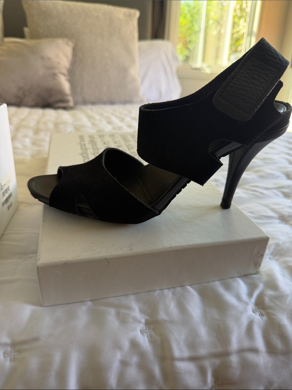 Pedro Garcia Black Suede Open-Toe Slingback Heels Size 9